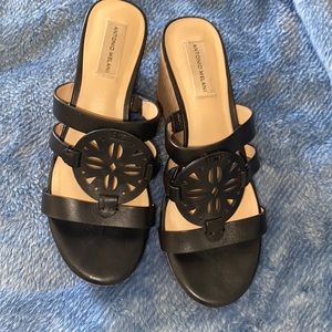 Antonio Melani liblack leather 3 1/2 inch Platform wedge